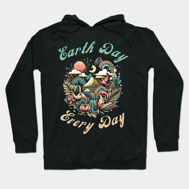 Earth Day Every Day Groovy Retro Hoodie by Chahrazad's Treasures